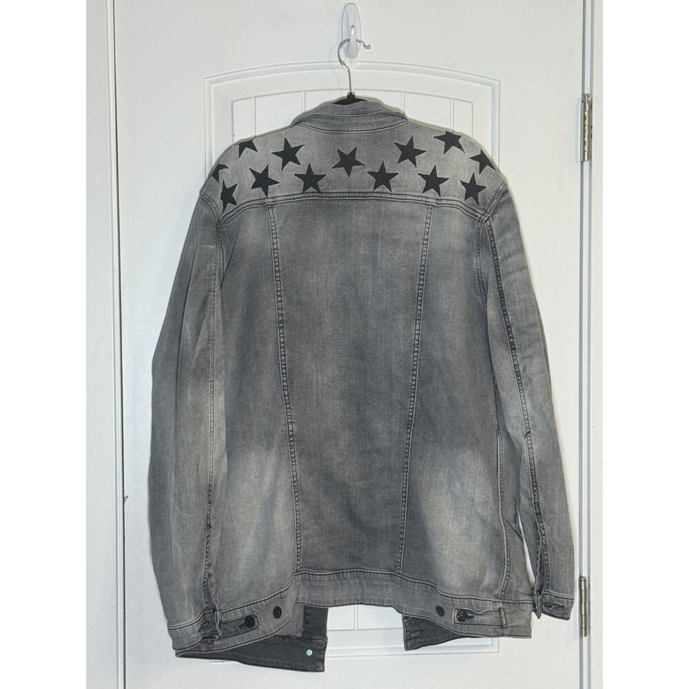 Women's Jean Jacket By LuleRoe Jaxon Gray Wash Buttons Black 3X Stars - Picture 5 of 6